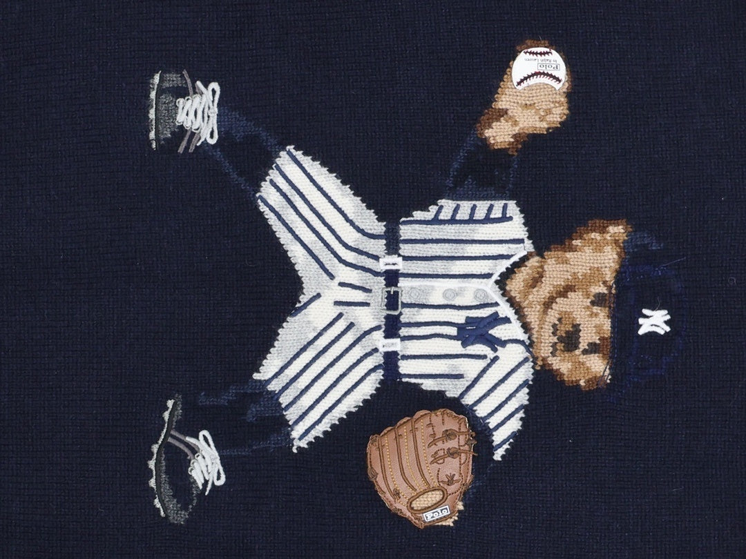 Navy Baseball Bear Knit Sweater