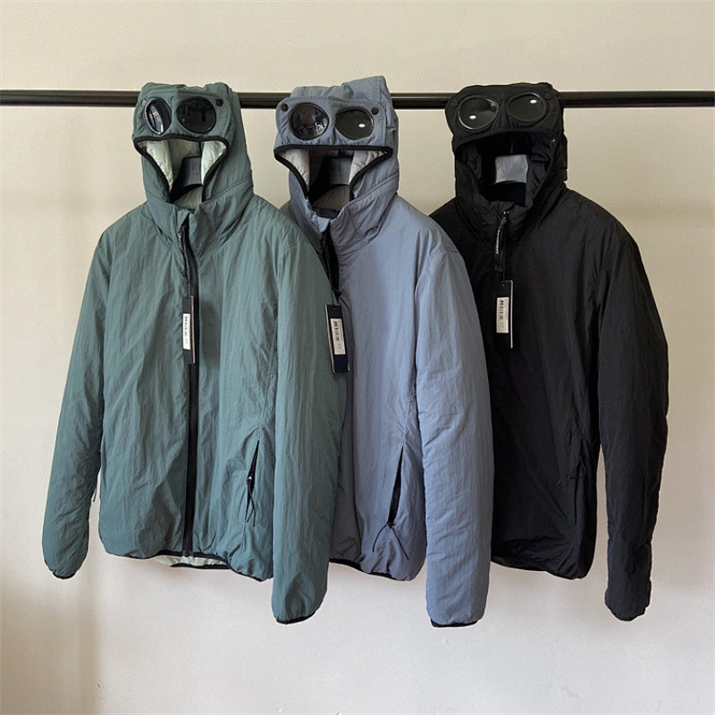 Hooded Puffer Jacket with Integrated Goggles