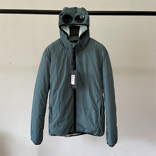 Hooded Puffer Jacket with Integrated Goggles