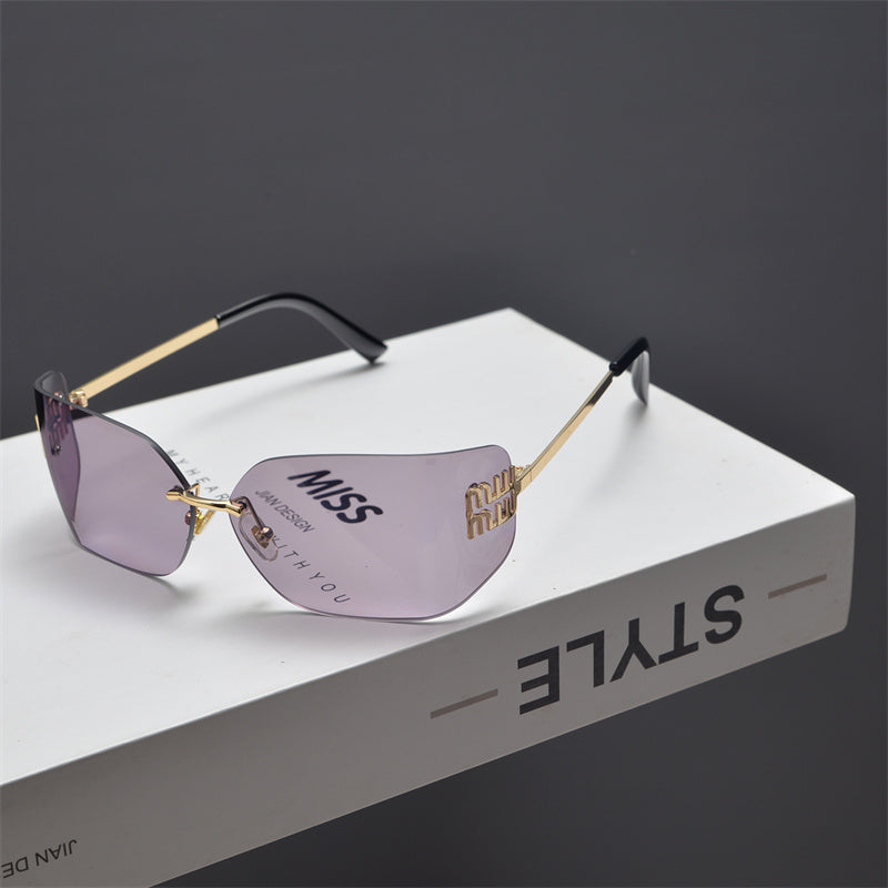 Rimless Gold-Tone Shield Sunglasses