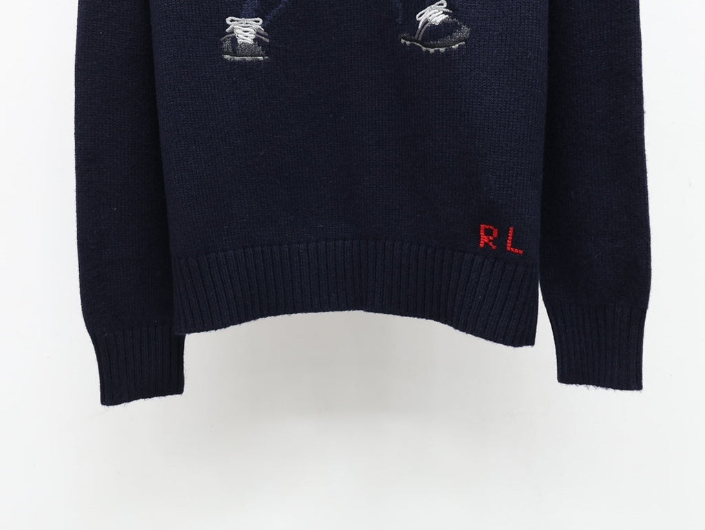 Navy Baseball Bear Knit Sweater