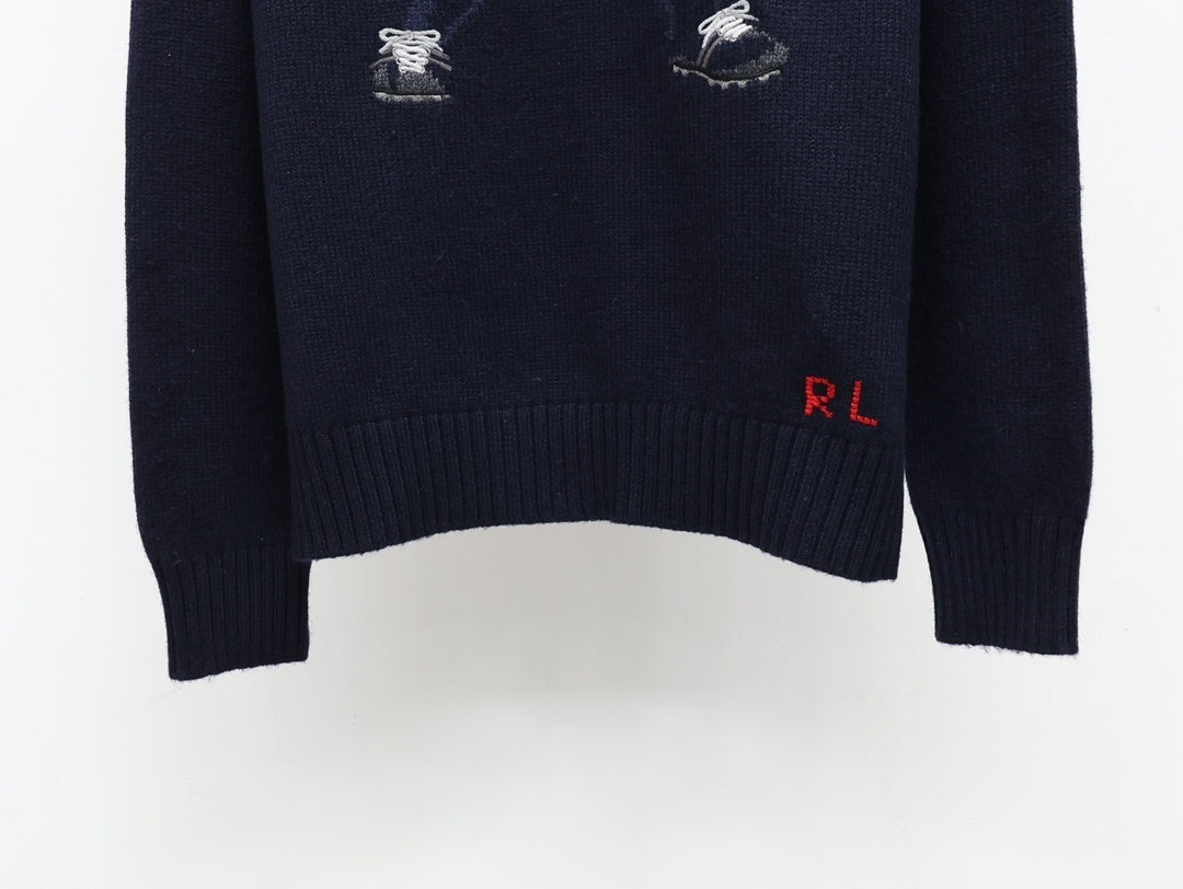 Navy Baseball Bear Knit Sweater