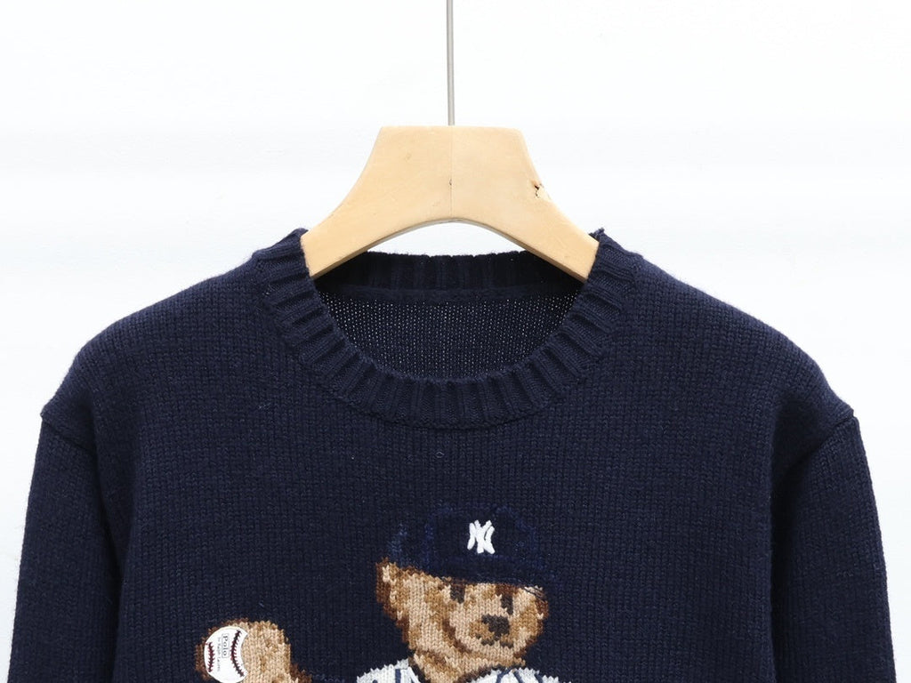Navy Baseball Bear Knit Sweater