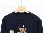 Navy Baseball Bear Knit Sweater