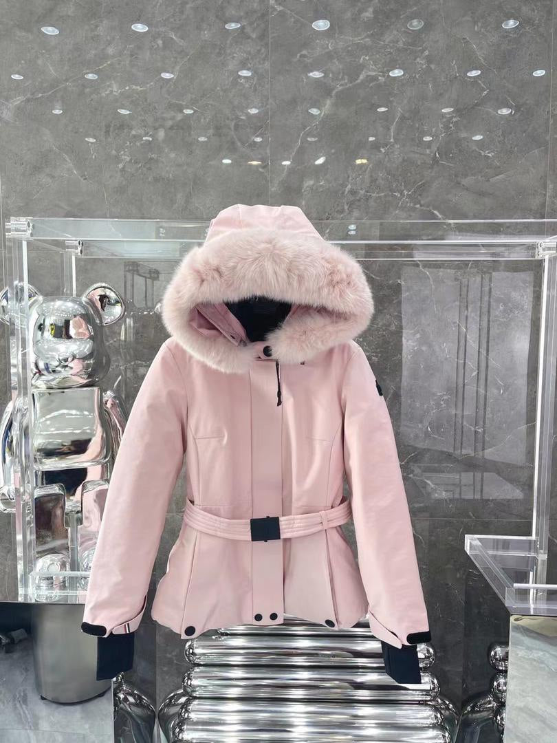 Belted Fur-Trim Winter Jacket