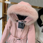Belted Fur-Trim Winter Jacket