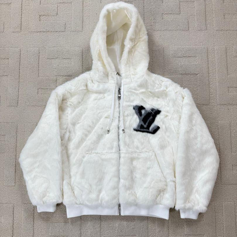 White Fur Zip Hoodie