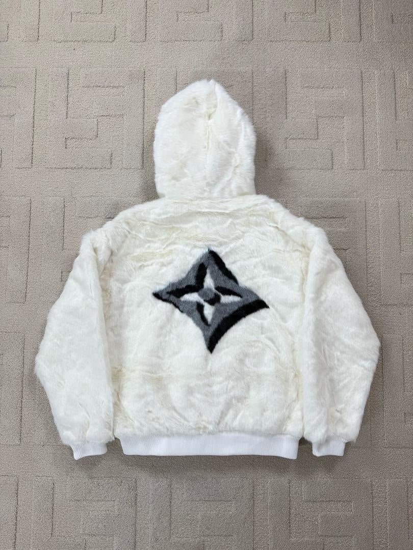 White Fur Zip Hoodie
