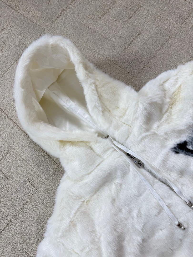 White Fur Zip Hoodie