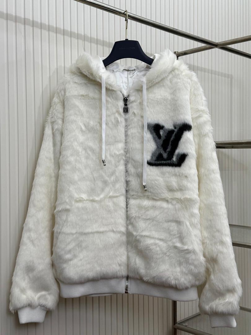 White Fur Zip Hoodie