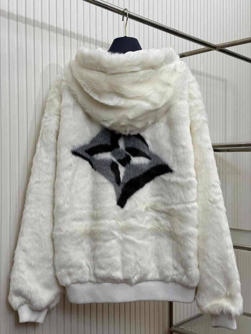 White Fur Zip Hoodie