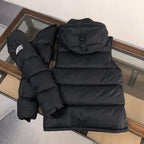 Black Hooded Puffer Jacket with Check Lining