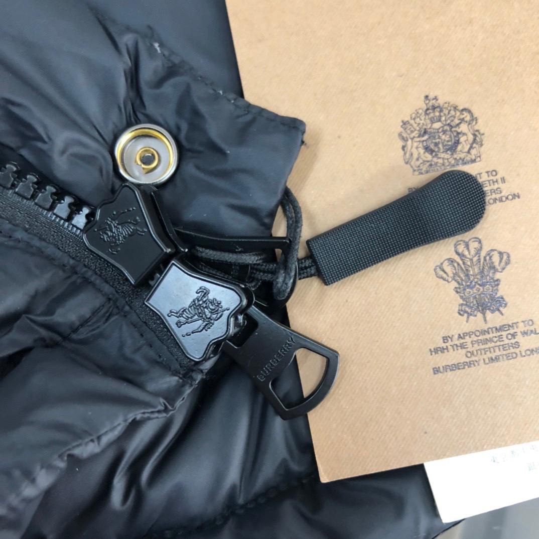 Black Hooded Puffer Jacket with Check Lining