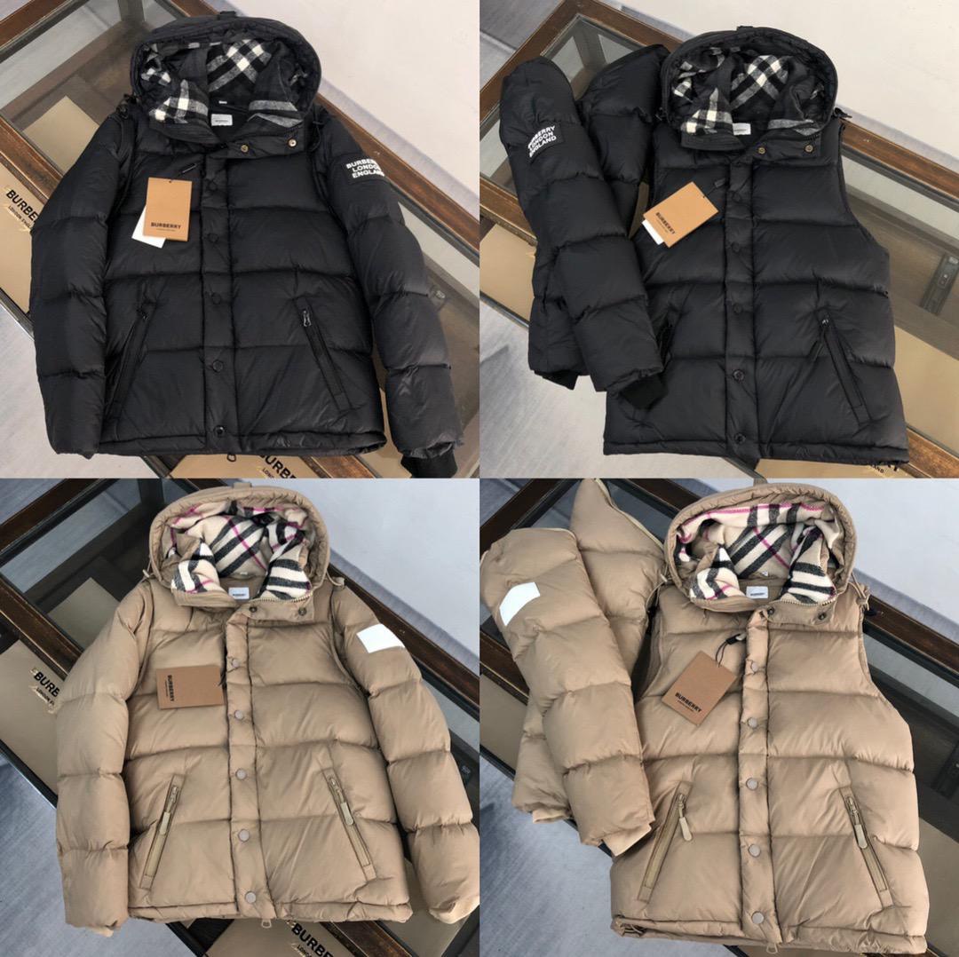 Black Hooded Puffer Jacket with Check Lining