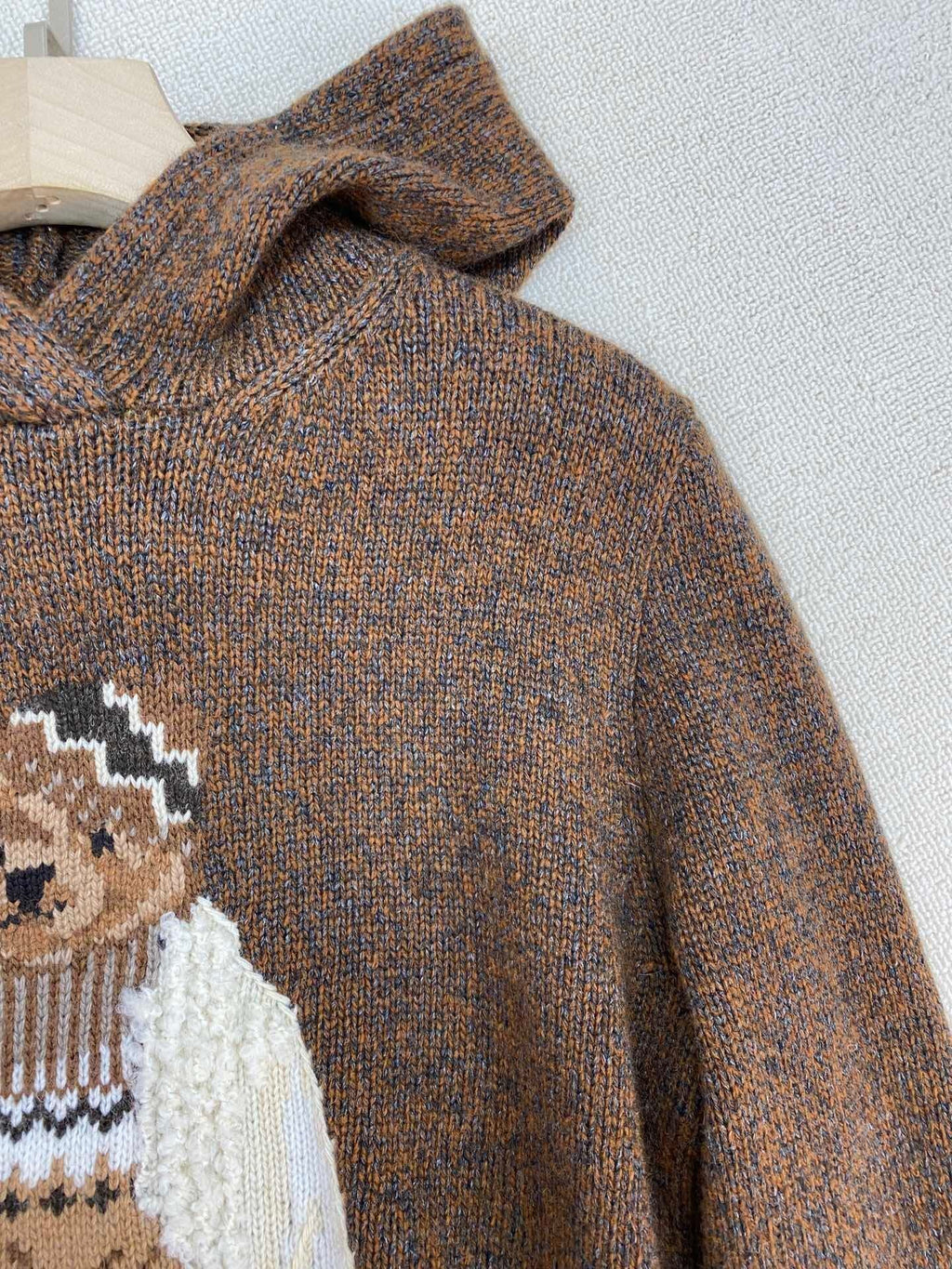 Brown Casual Bear Knit Hoodie