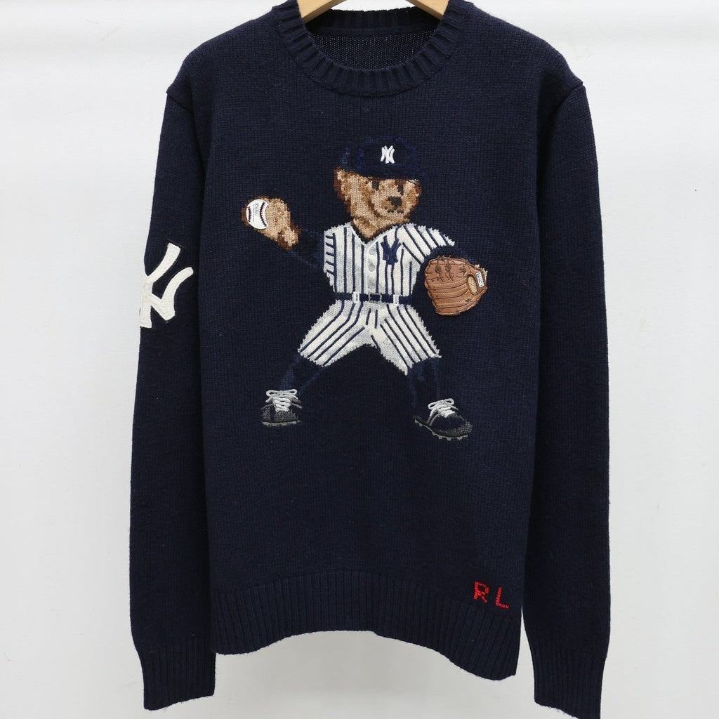 Navy Baseball Bear Knit Sweater
