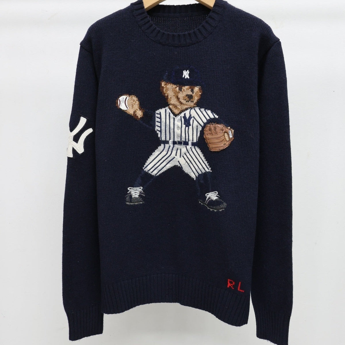 Navy Baseball Bear Knit Sweater