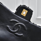 Black Leather Quilted Shoulder Bag