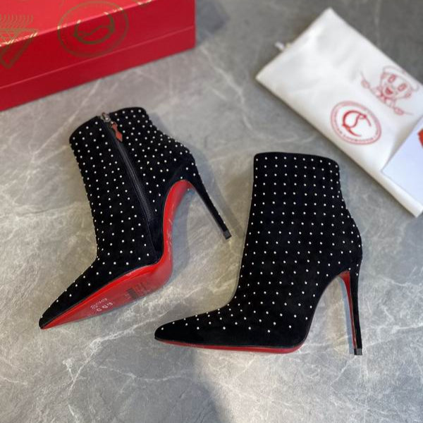 Suede Crystal Ankle Boots