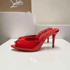 Red Open-Toe High Heel Mules