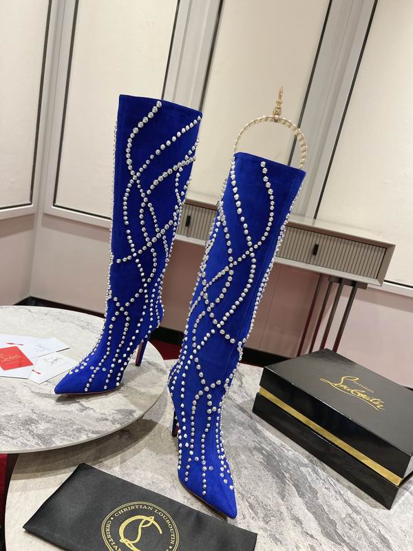 Women’s Blue Suede Crystal-Embellished Stiletto Boots