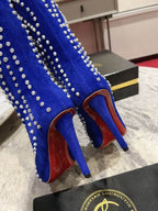 Women’s Blue Suede Crystal-Embellished Stiletto Boots