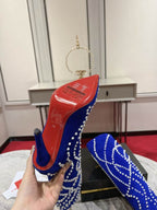 Women’s Blue Suede Crystal-Embellished Stiletto Boots