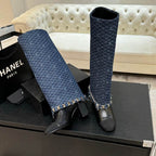 Denim Mid-Calf Boots