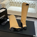 Beige Mid-Calf Boots