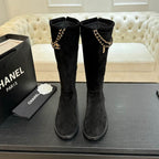 Black Suede Mid-Calf Boots
