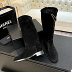 Black Suede Mid-Calf Boots