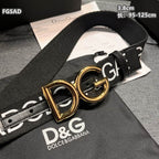 Wide Logo Fabric Belt with Metal Letter Buckle
