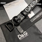 Wide Logo Fabric Belt with Metal Letter Buckle