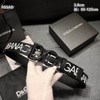 Wide Logo Fabric Belt with Metal Letter Buckle
