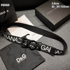 Wide Logo Fabric Belt with Metal Letter Buckle