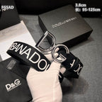 Wide Logo Fabric Belt with Metal Letter Buckle