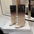 Ombré Leather Boots with Lock Detail