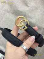 Slim Adjustable Leather Belt with Textured Metal Buckle