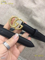 Slim Adjustable Leather Belt with Textured Metal Buckle
