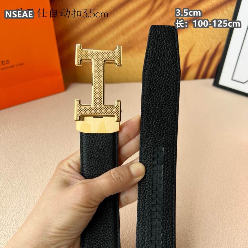 Automatic Buckle Leather Belt with Textured Metal Buckle