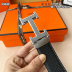 Automatic Buckle Leather Belt with Textured Metal Buckle