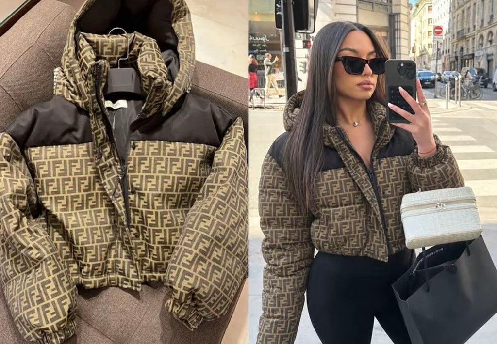 Ski FF Cropped Down Jacket Brown