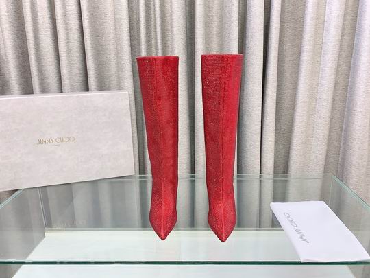Women’s Red Crystal Knee-High Boots