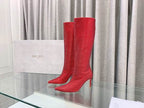 Women’s Red Crystal Knee-High Boots