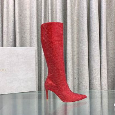 Women’s Red Crystal Knee-High Boots