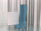 Women’s Blue Crystal Knee-High Boots