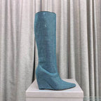 Women’s Blue Crystal Knee-High Boots