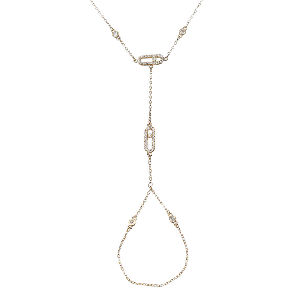 Link Hand Chain Bracelet with Crystal Detail