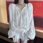 Sheer Glow Tie-Neck Mini Dress