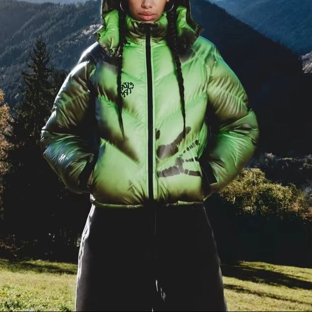 Hooded Glossy Puffer Jacket – Green